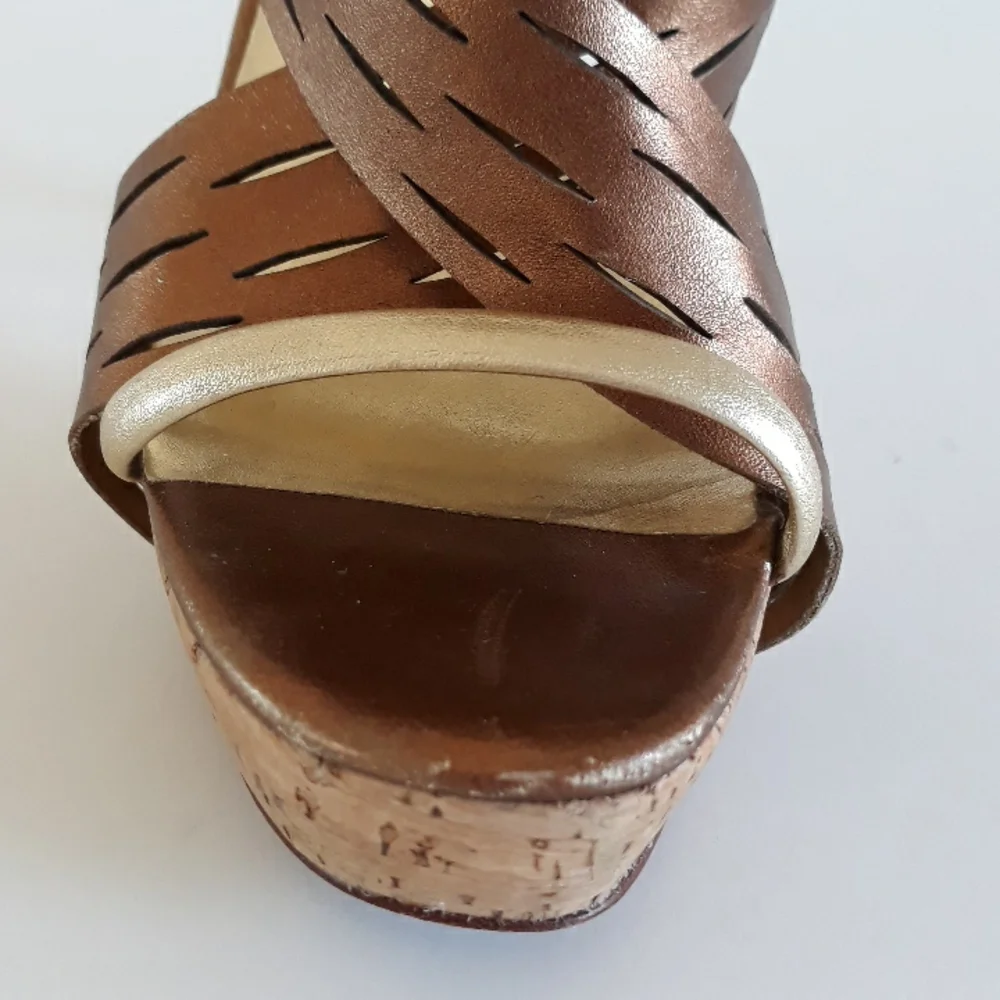 *DVF copper & gold leather slingback cork platform heels 9M Brazil